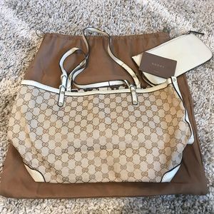 Gucci Handbag Cream and Light Brown Canvas